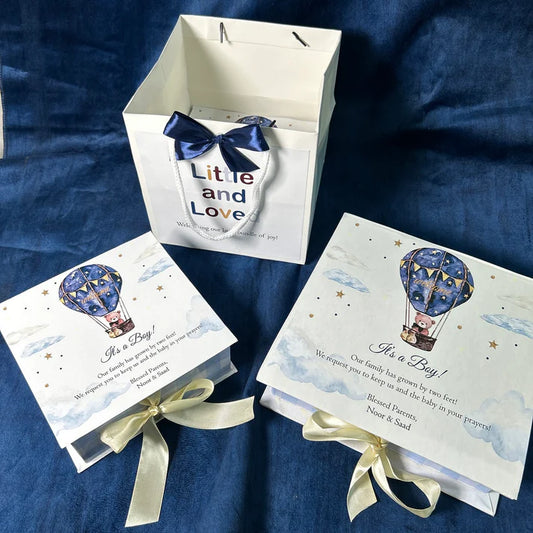 Hot Air Balloon/Book Style Baby Boy Announcement Boxes