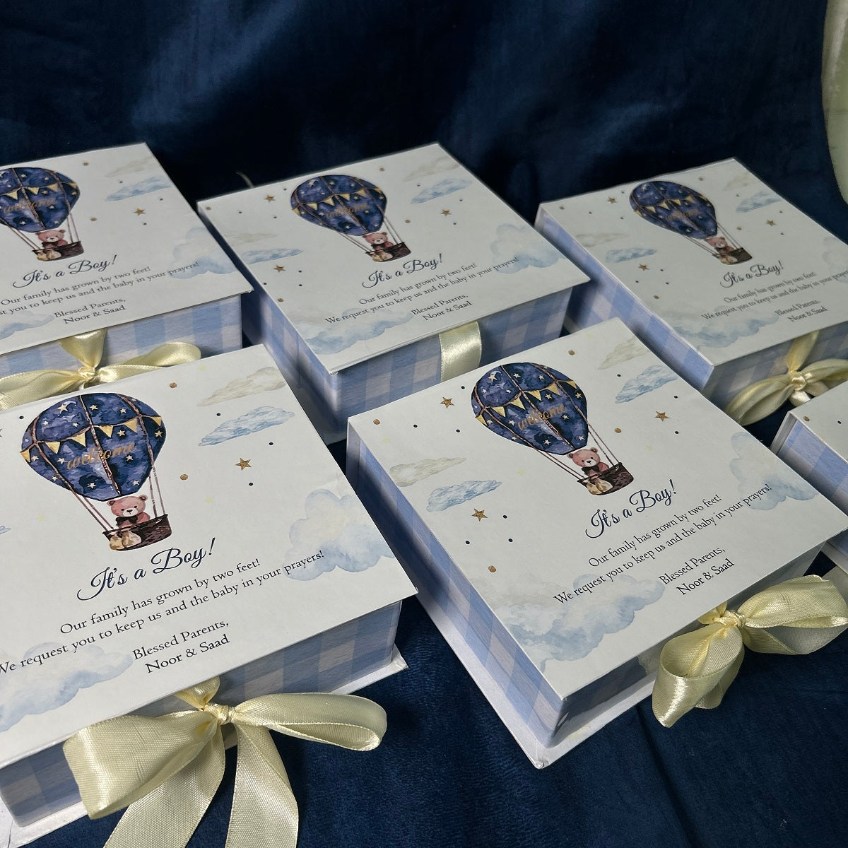 Hot Air Balloon/Book Style Baby Boy Announcement Boxes