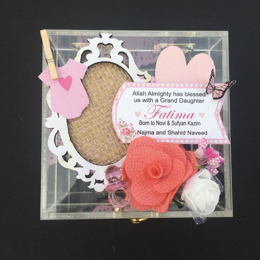 Mirror me pink - Baby Girl Announcement Acrylic Box