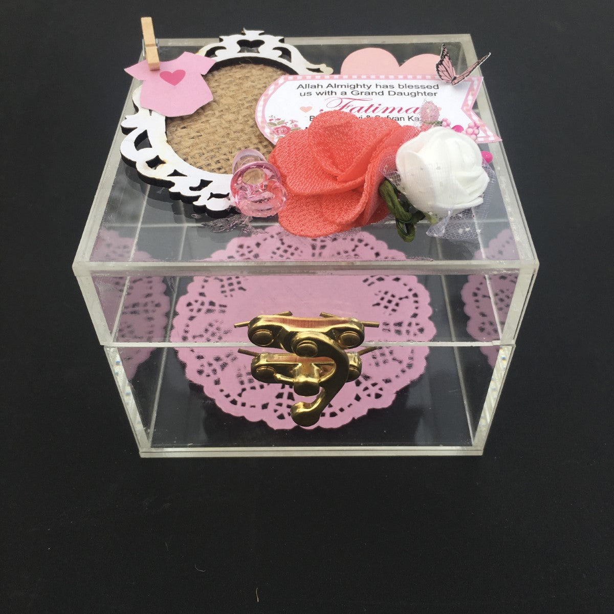 Mirror me pink - Baby Girl Announcement Acrylic Box