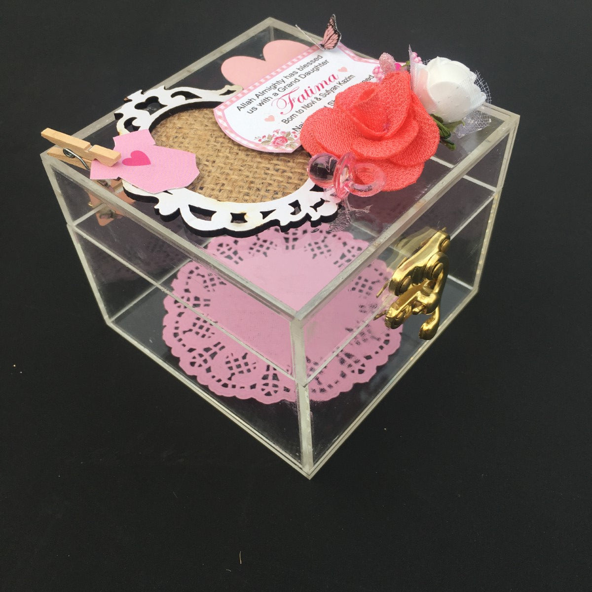 Mirror me pink - Baby Girl Announcement Acrylic Box