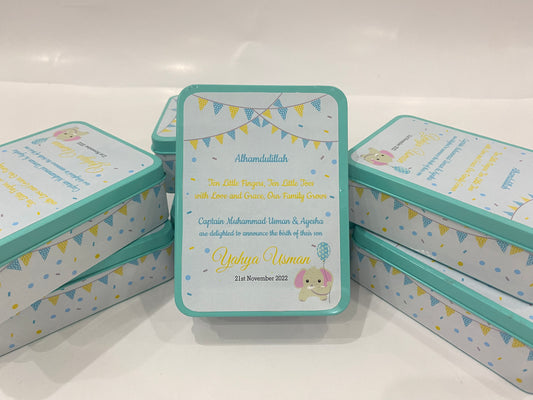 Personalized Baby Boy Announcement Pastel Theme Tin Box