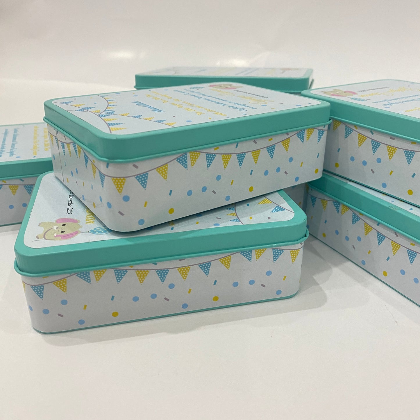 Personalized Baby Boy Announcement Pastel Theme Tin Box