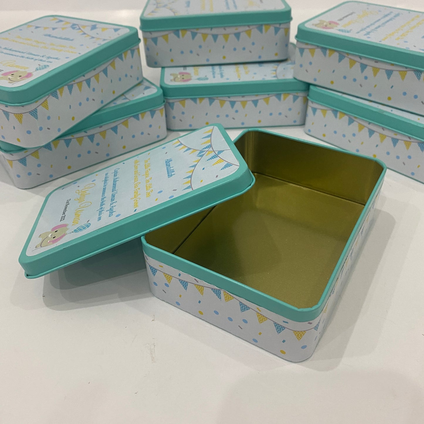 Personalized Baby Boy Announcement Pastel Theme Tin Box