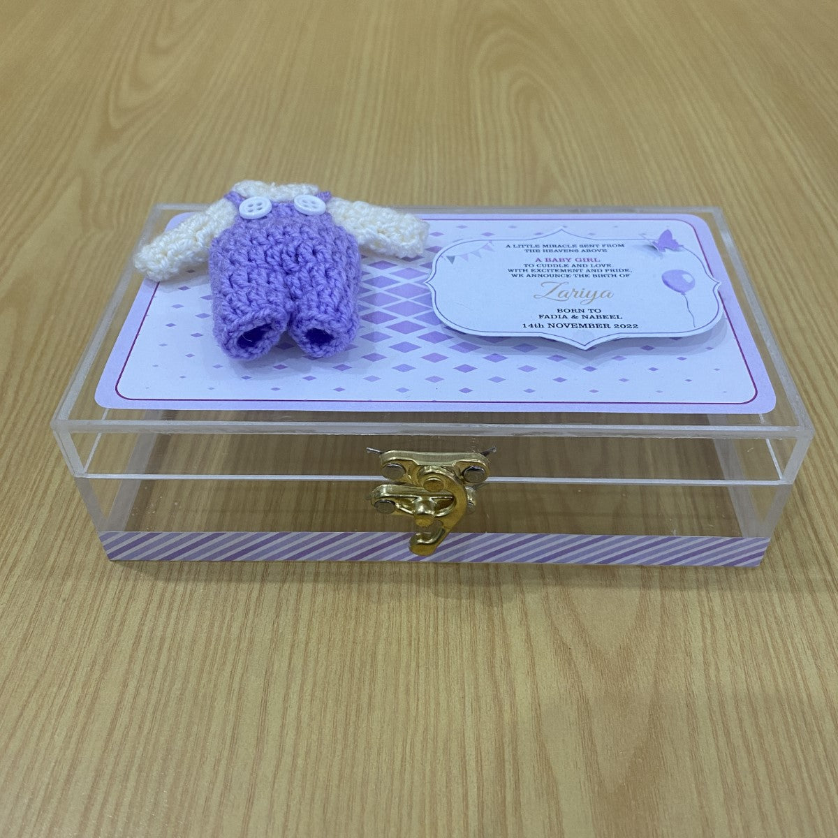 Miracle Lavender - Baby Girl Announcement Acrylic Box