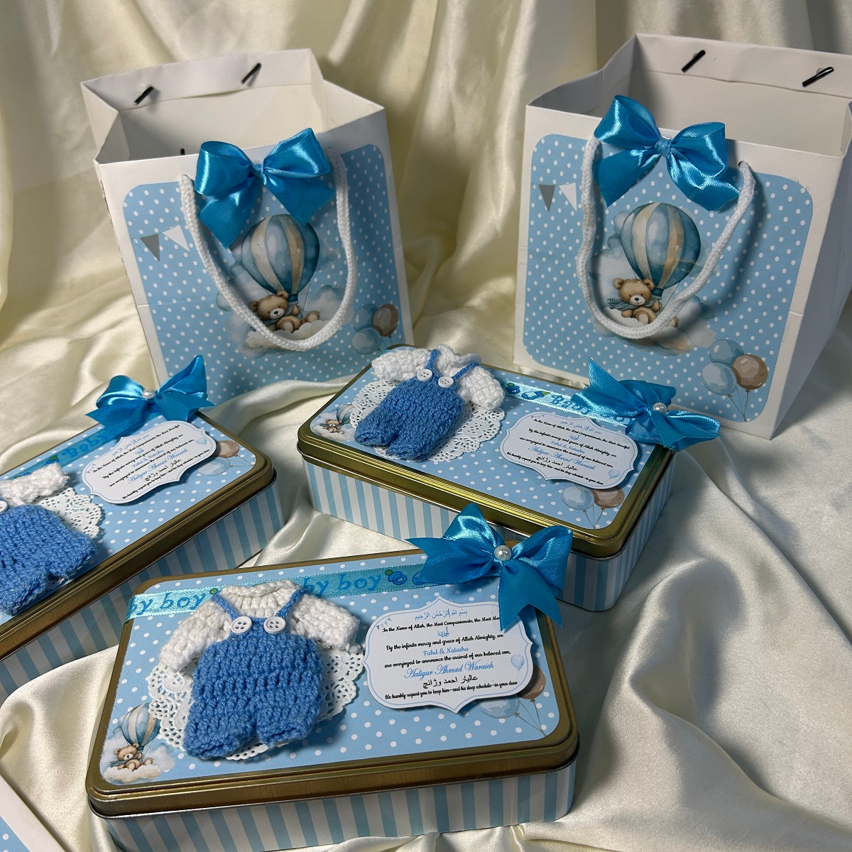 Baby Boy Announcement Tin Box - Crochet Dress