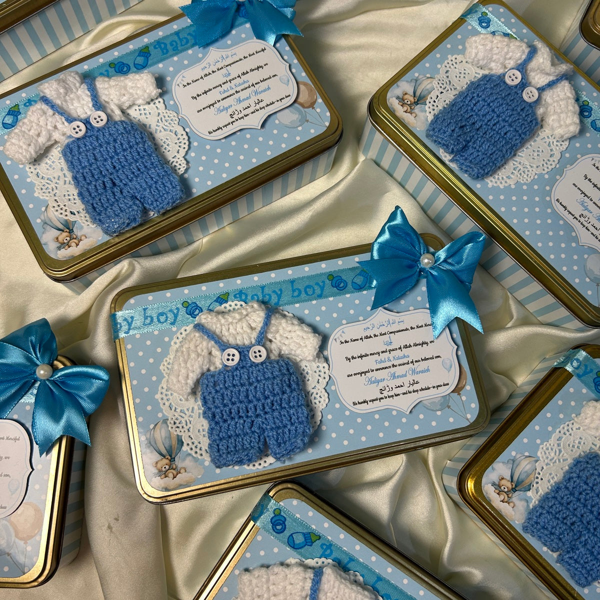 Baby Boy Announcement Tin Box - Crochet Dress