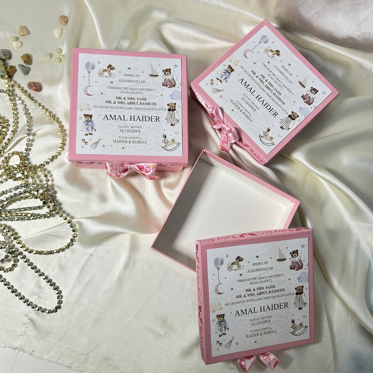 Personalized Card and Bow baby girl announcement box