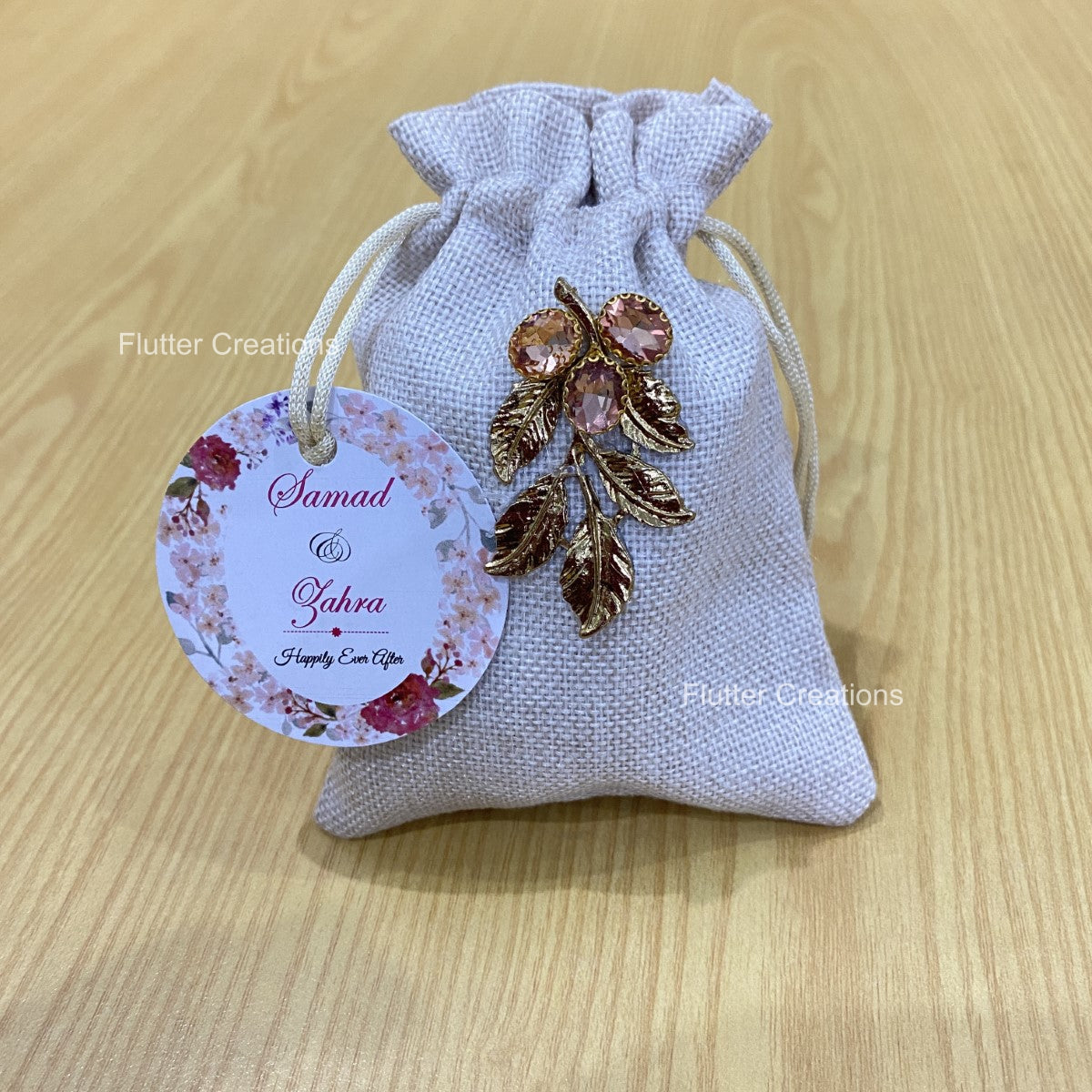 Jute pouch with golden metal leaf