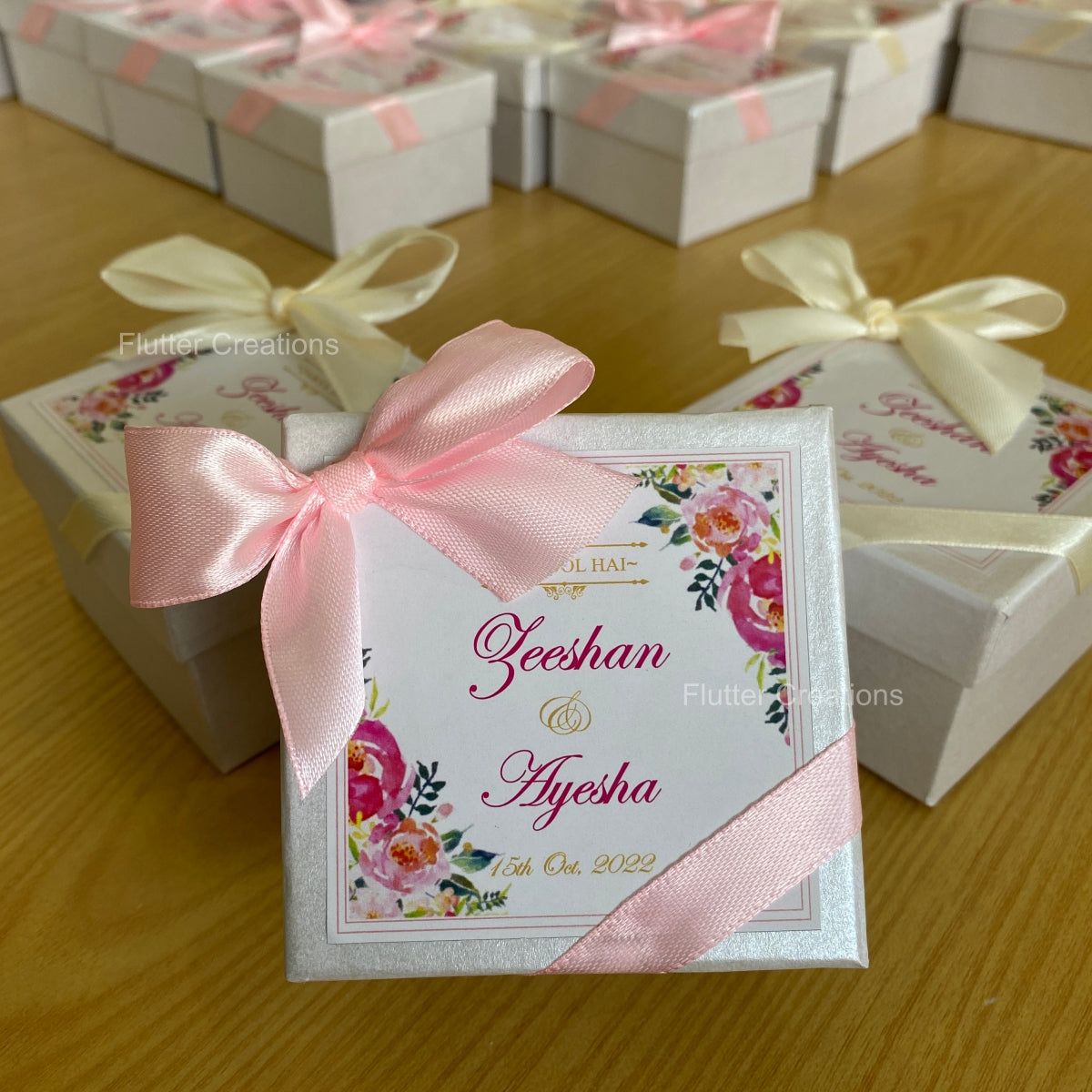 Off White/Pink Ribbon Customized Bid Box