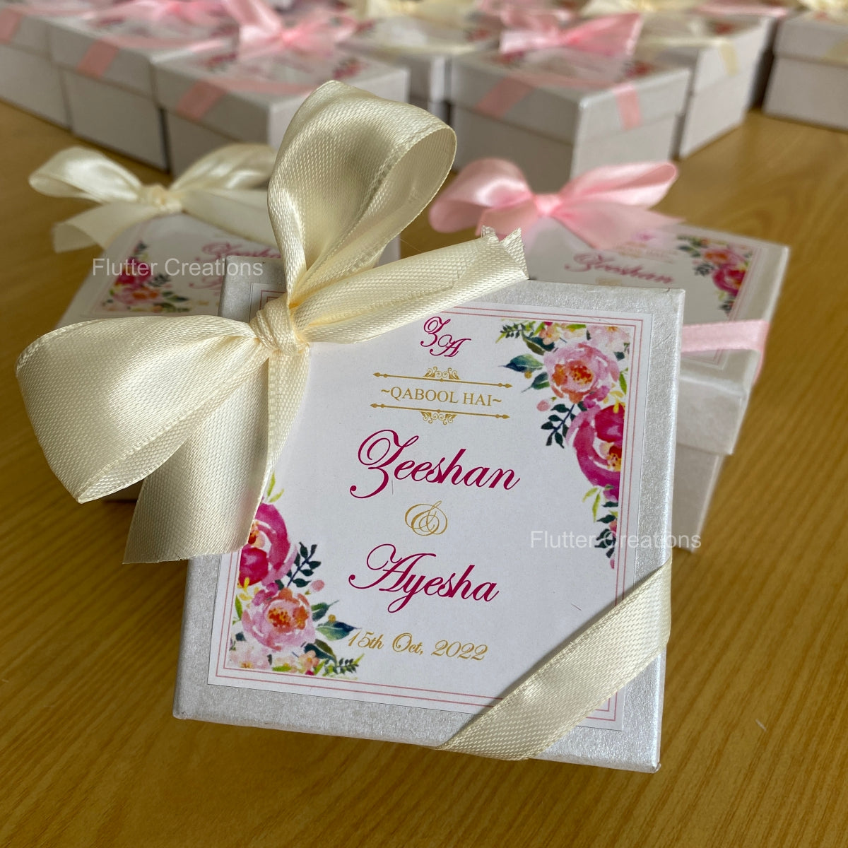 Off White/Pink Ribbon Customized Bid Box