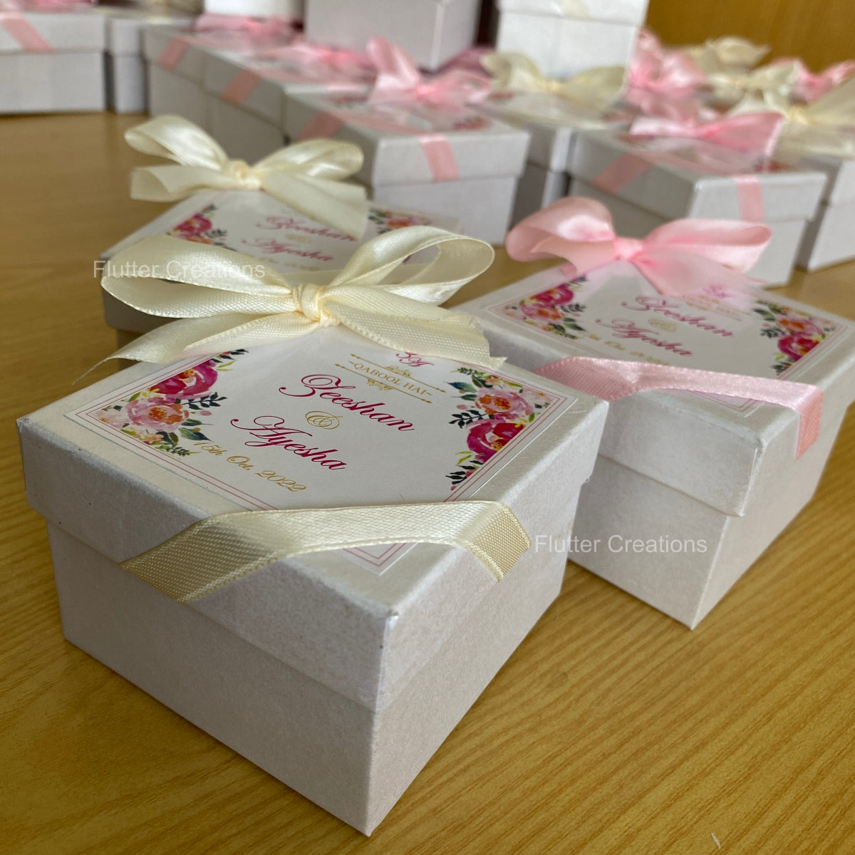 Off White/Pink Ribbon Customized Bid Box