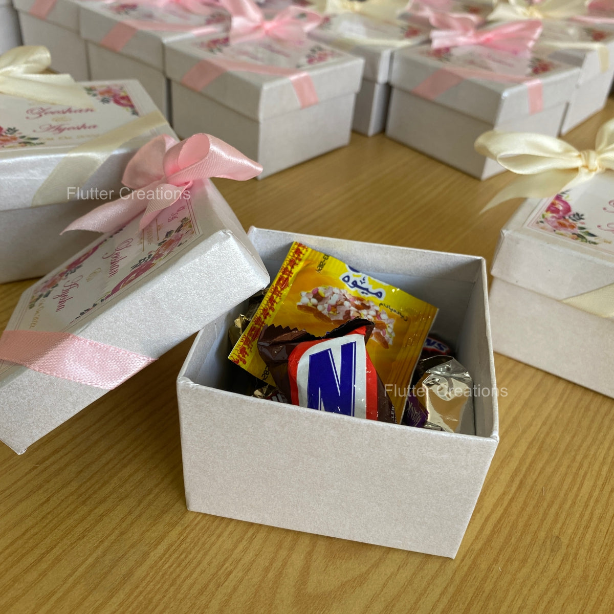 Off White/Pink Ribbon Customized Bid Box