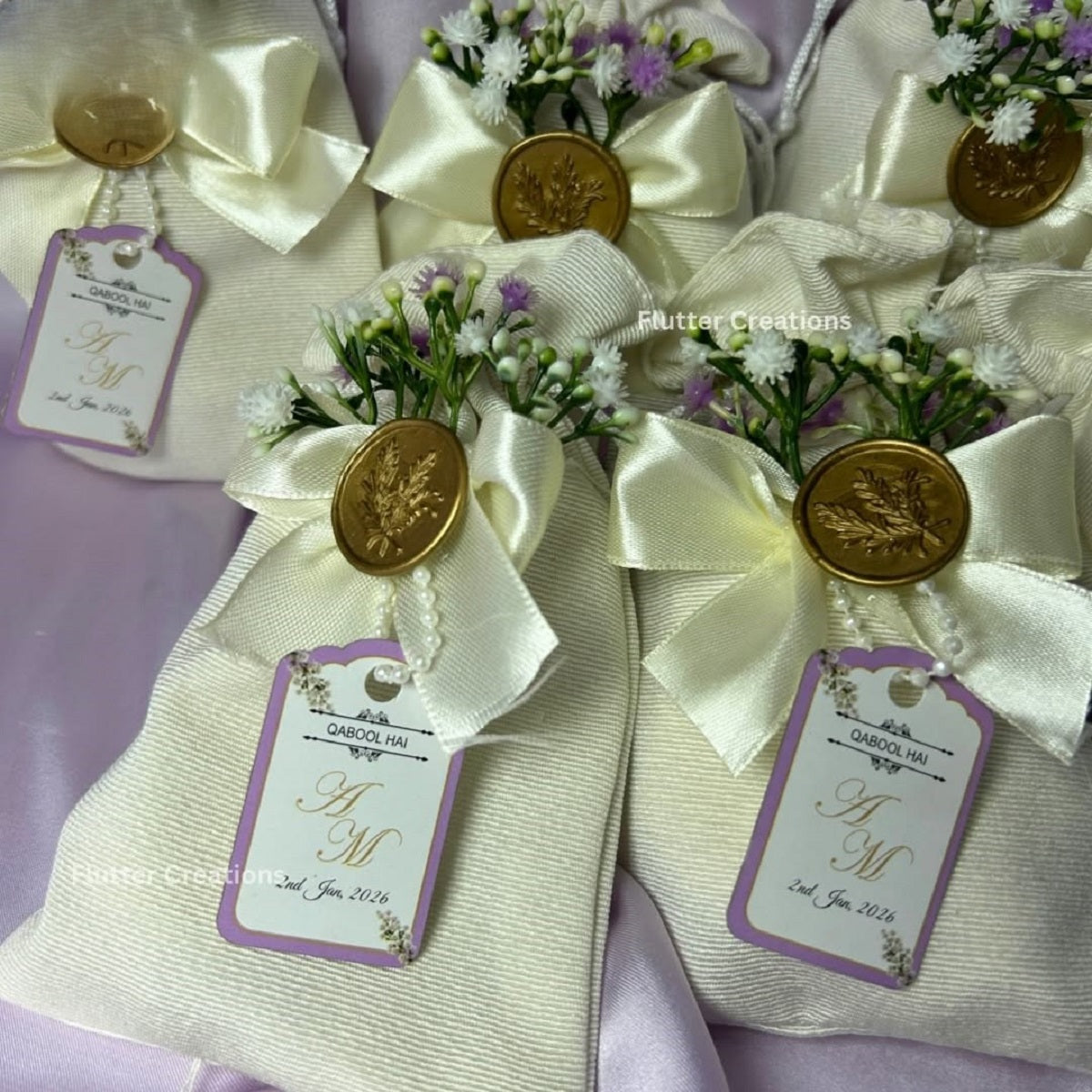 Premium White Pouches/potlis with wax stamp
