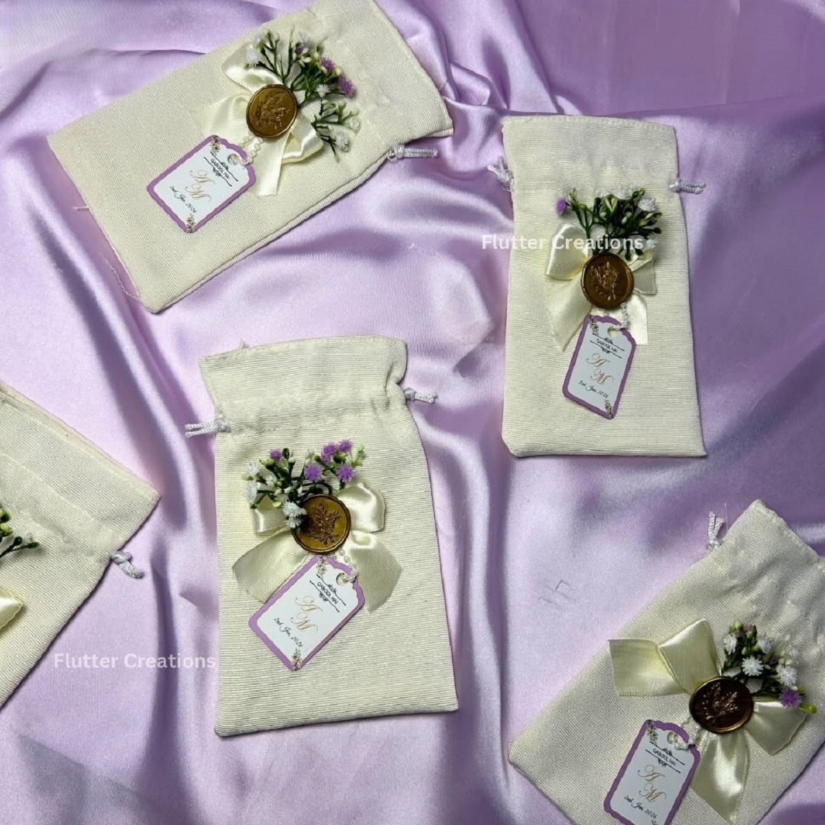 Premium White Pouches/potlis with wax stamp