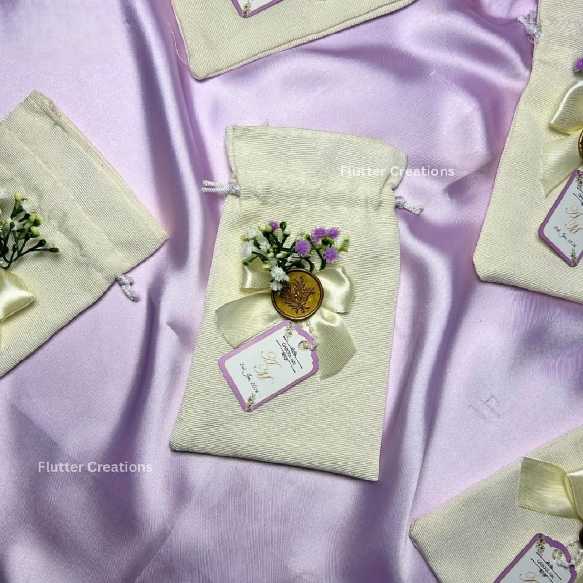 Premium White Pouches/potlis with wax stamp