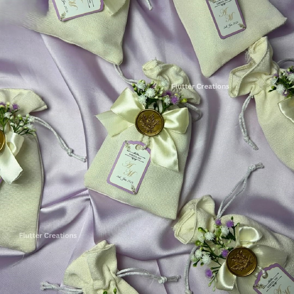 Premium White Pouches/potlis with wax stamp