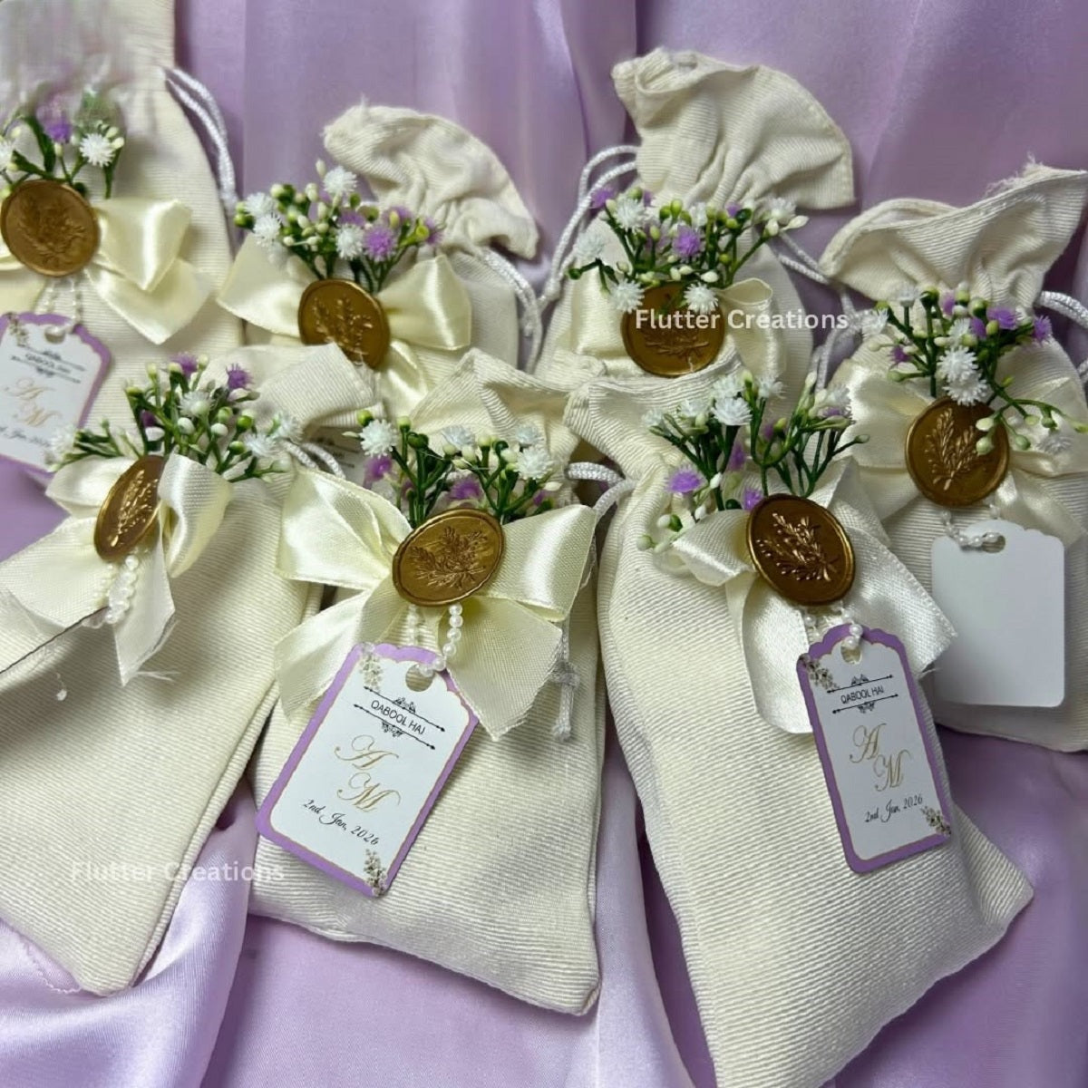 Premium White Pouches/potlis with wax stamp