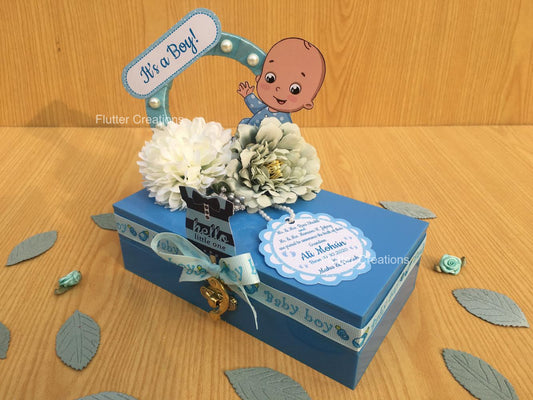 Elevate (Blue on Blue) - Baby Boy Announcement Acrylic Box