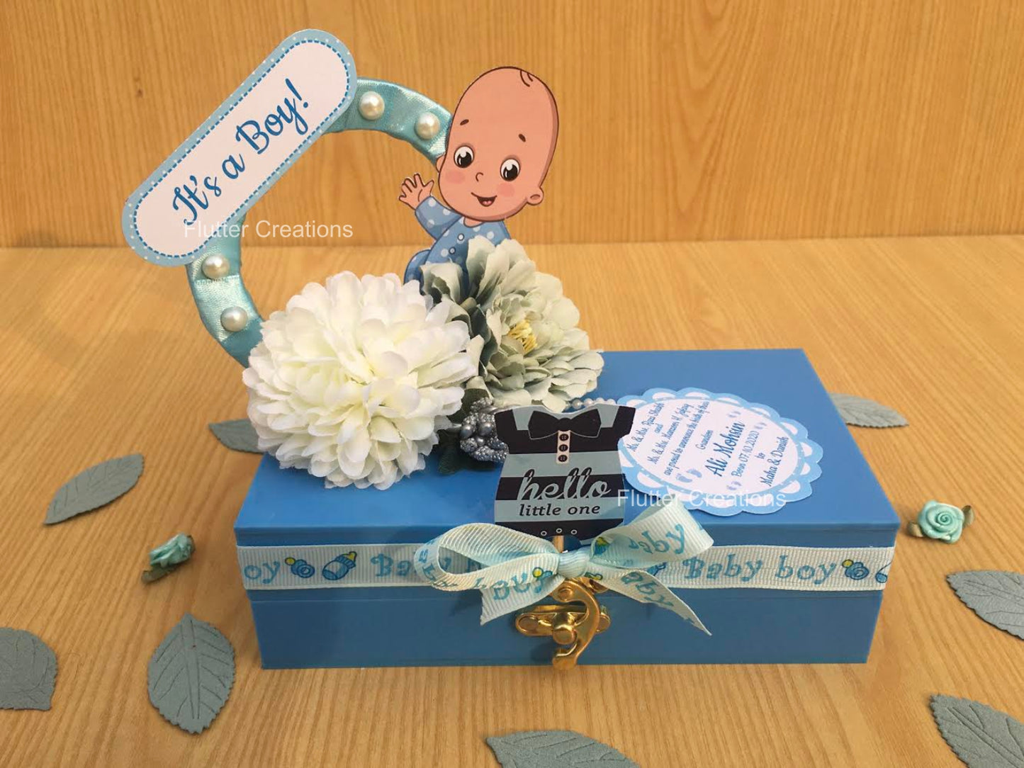 Elevate (Blue on Blue) - Baby Boy Announcement Acrylic Box