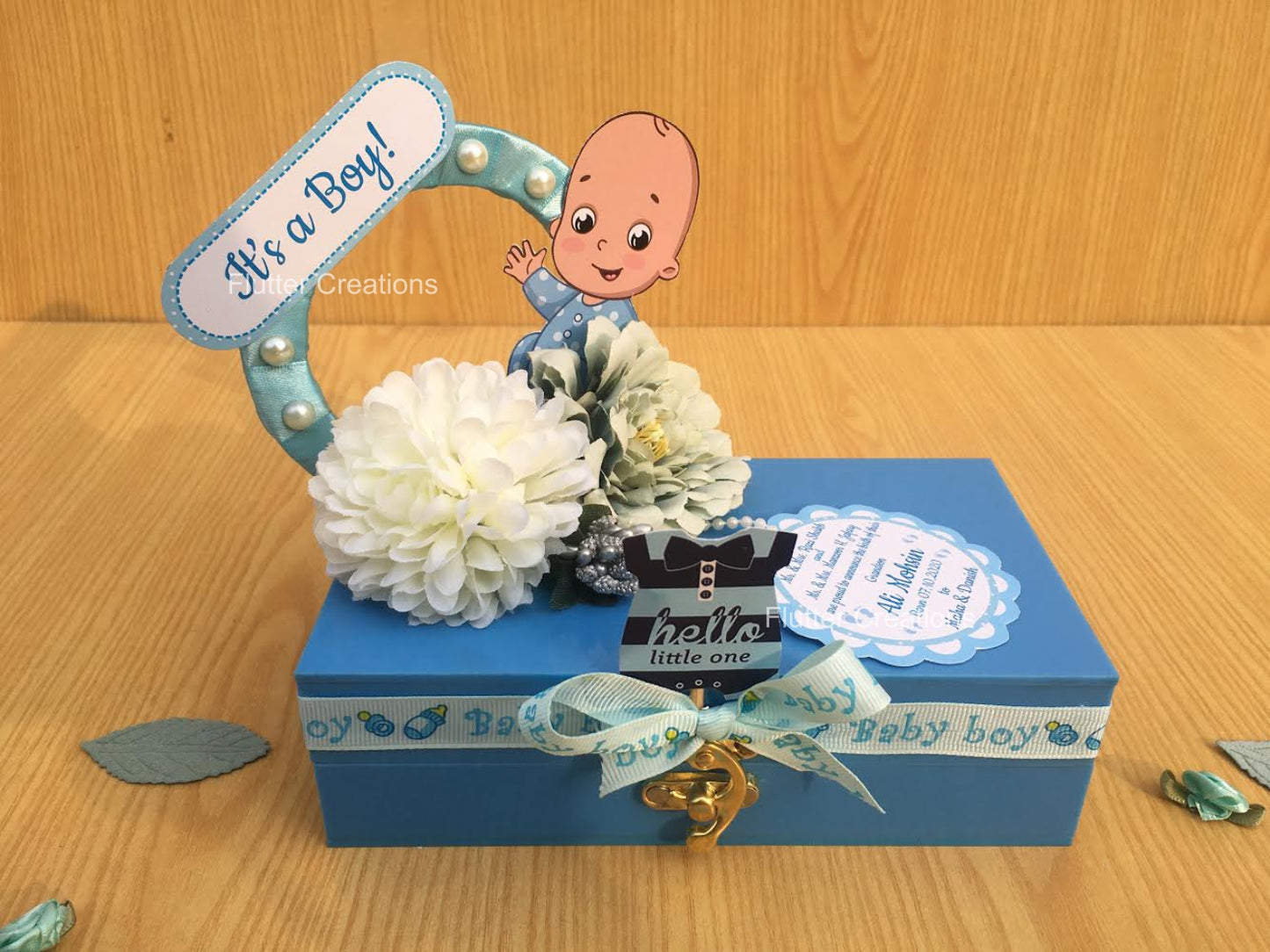 Elevate (Blue on Blue) - Baby Boy Announcement Acrylic Box