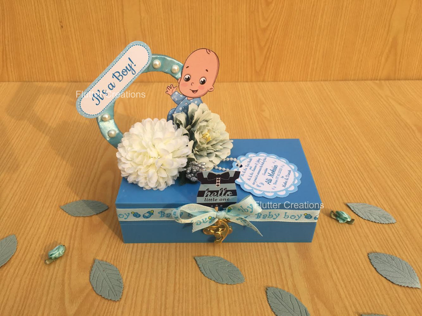 Elevate (Blue on Blue) - Baby Boy Announcement Acrylic Box