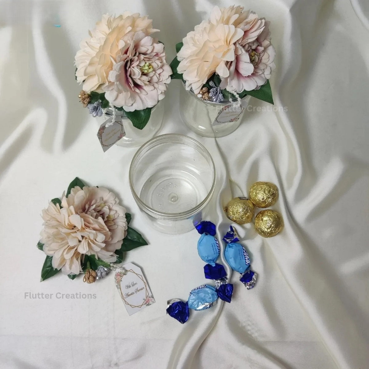 Wedding Bid Jars with Flowers & Tag