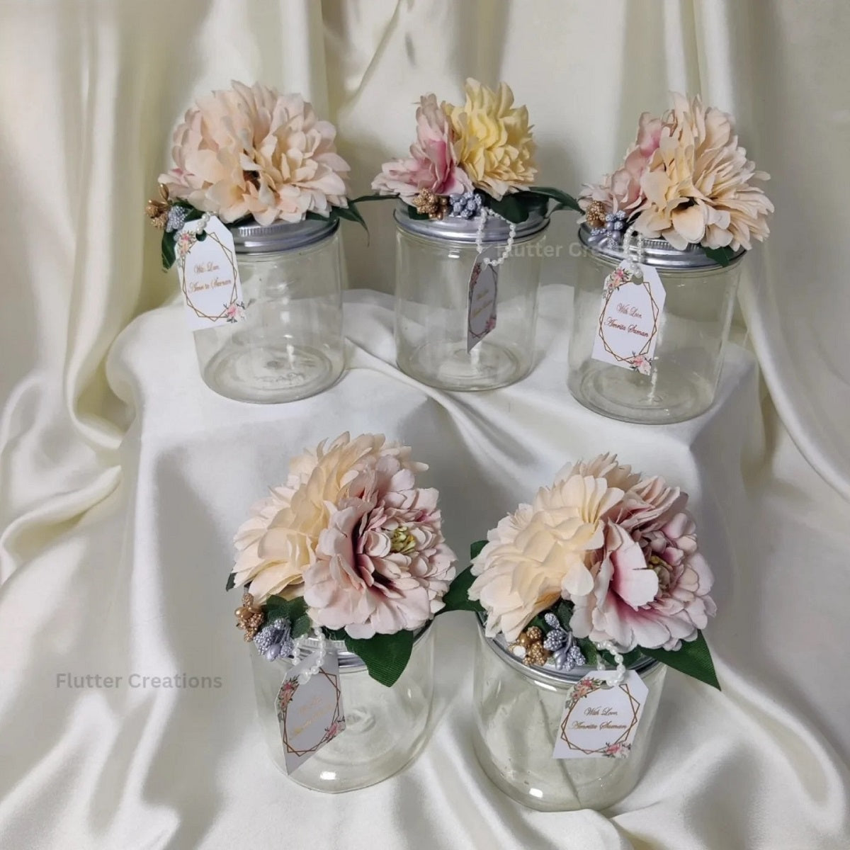 Wedding Bid Jars with Flowers & Tag