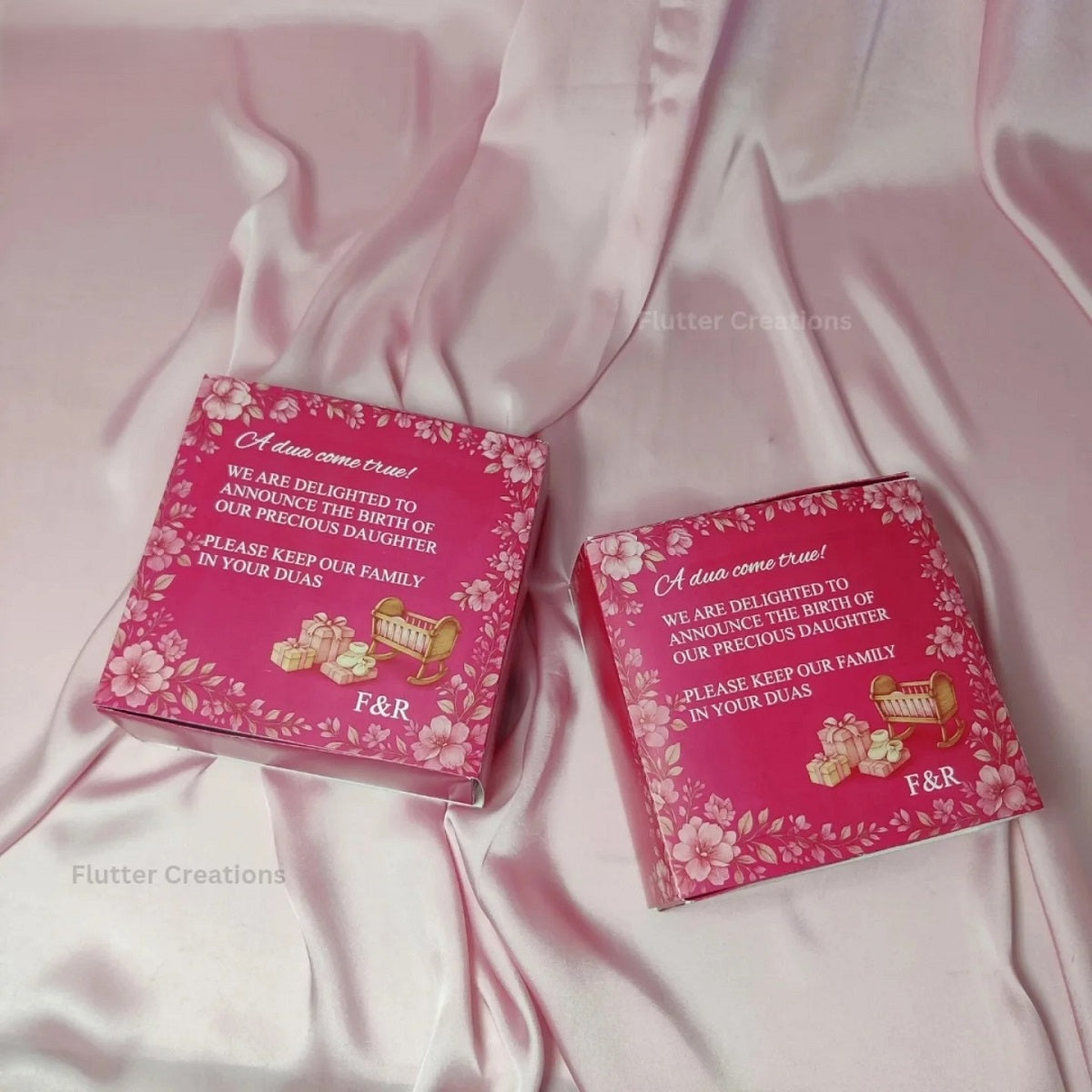 Drawer Style Floral Baby Girl Announcement Box