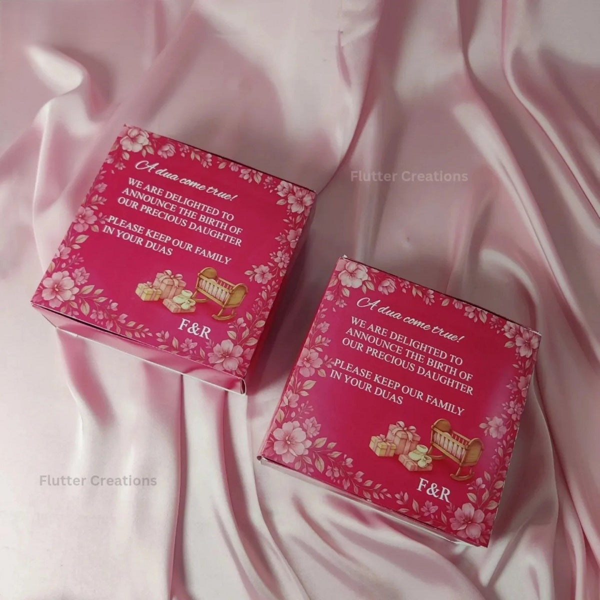 Drawer Style Floral Baby Girl Announcement Box