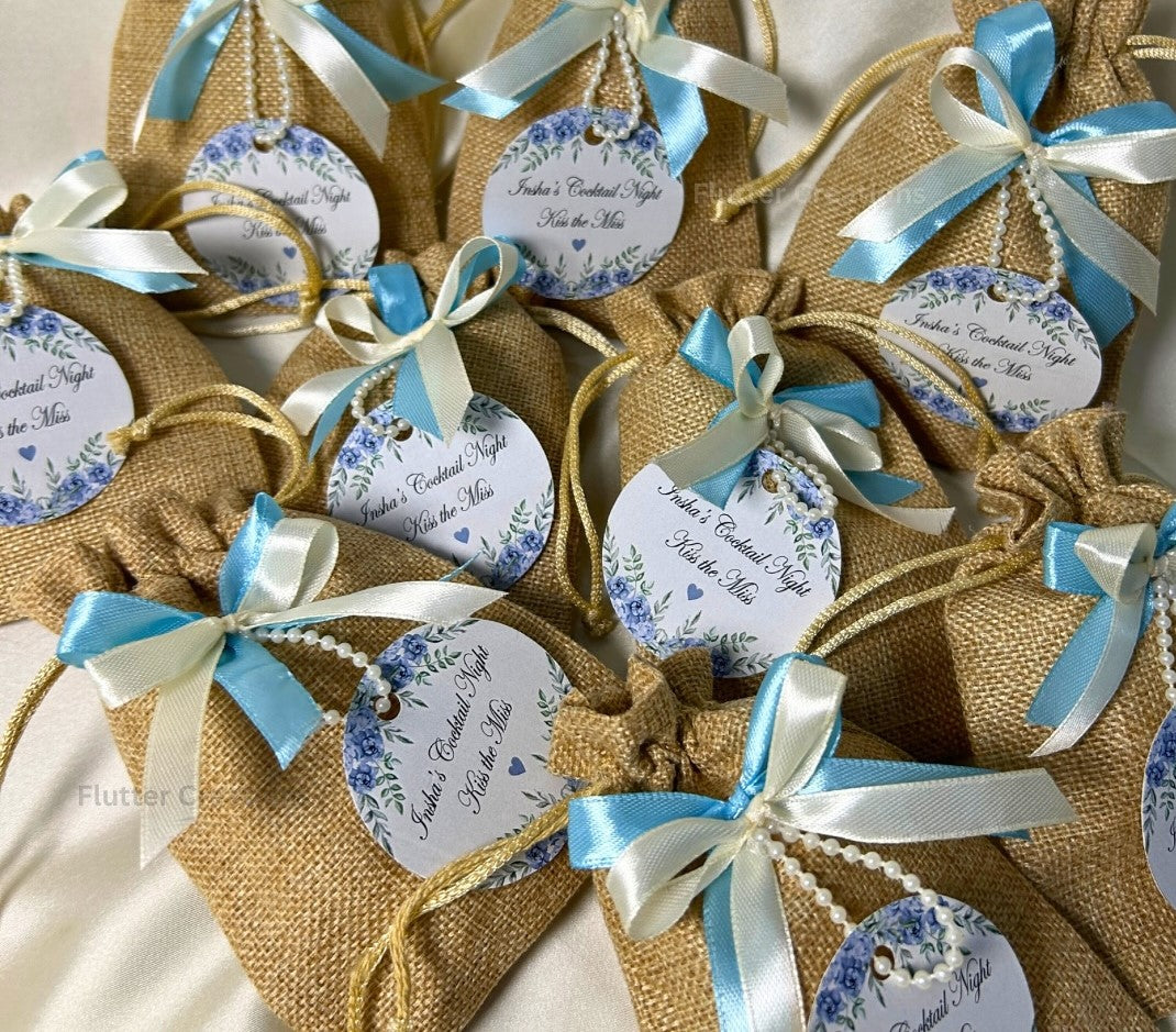 Khakhi Jute Pouch with double ribbon and tag