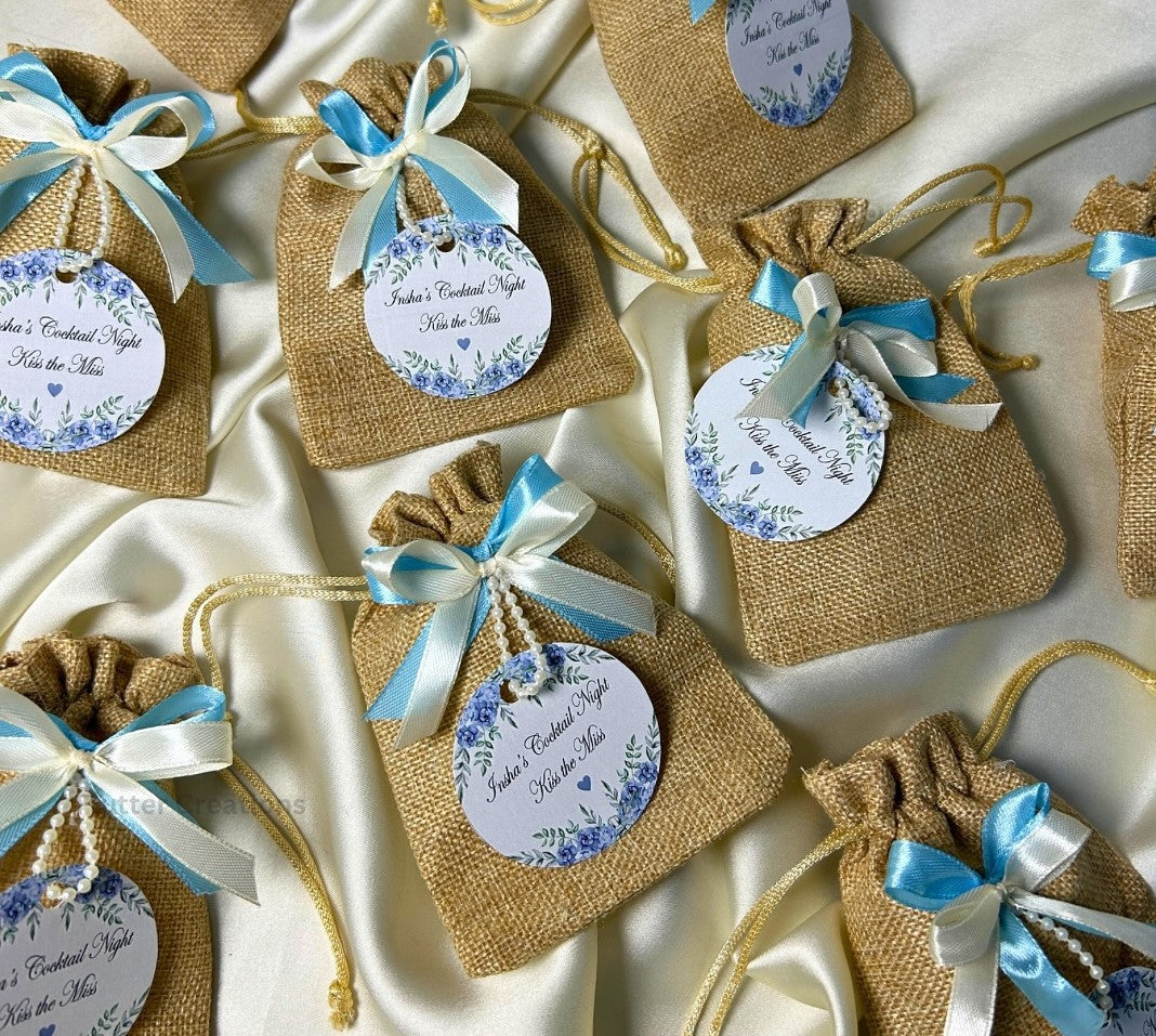 Khakhi Jute Pouch with double ribbon and tag
