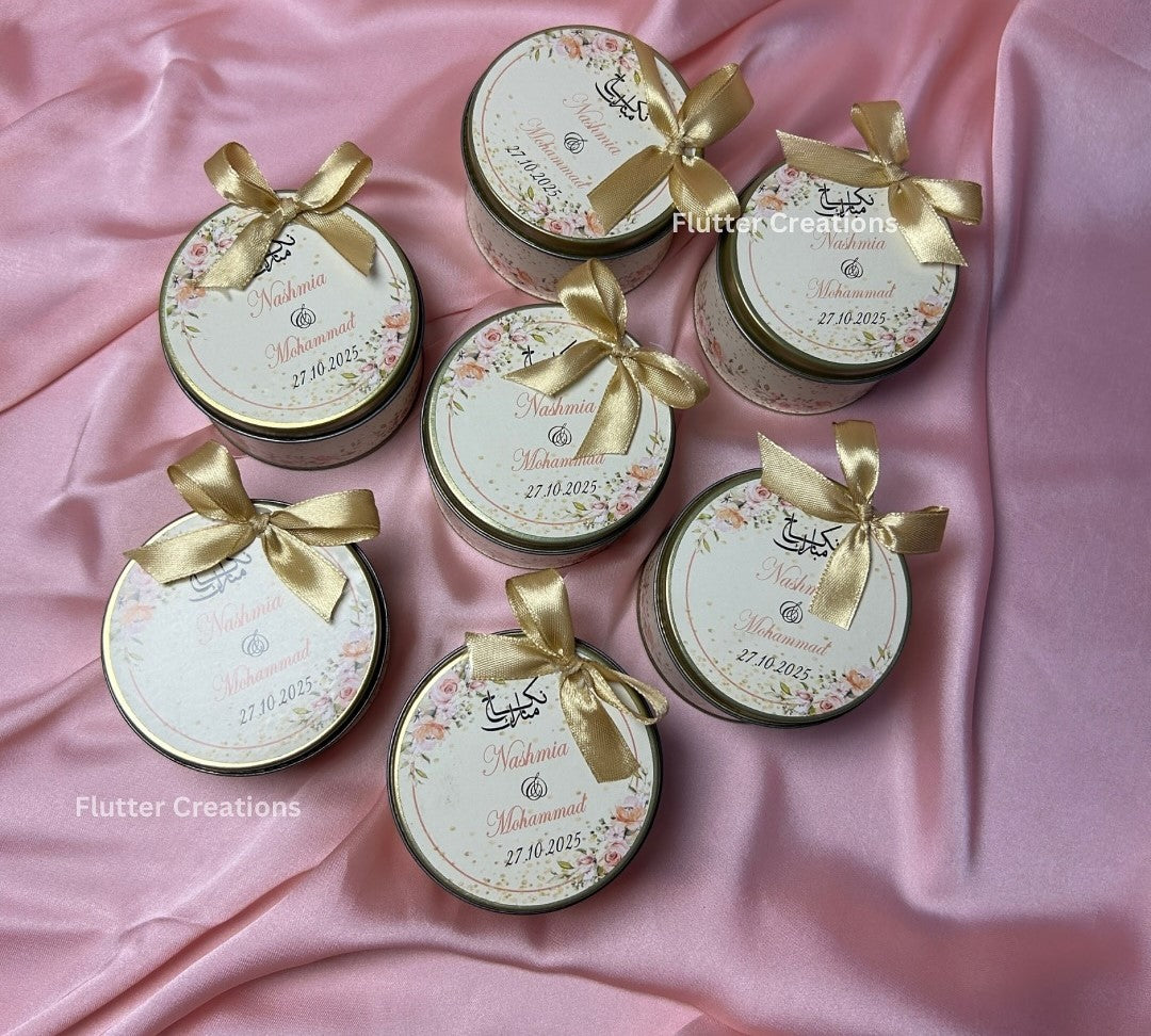 Round Tin Boxes with Golden Ribbon