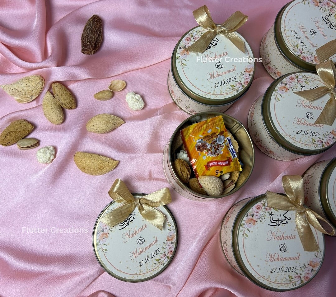 Round Tin Boxes with Golden Ribbon