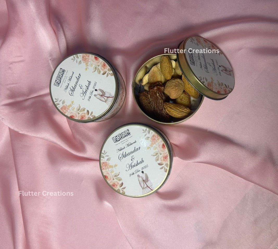 Round tin bid boxes with Customized name and date
