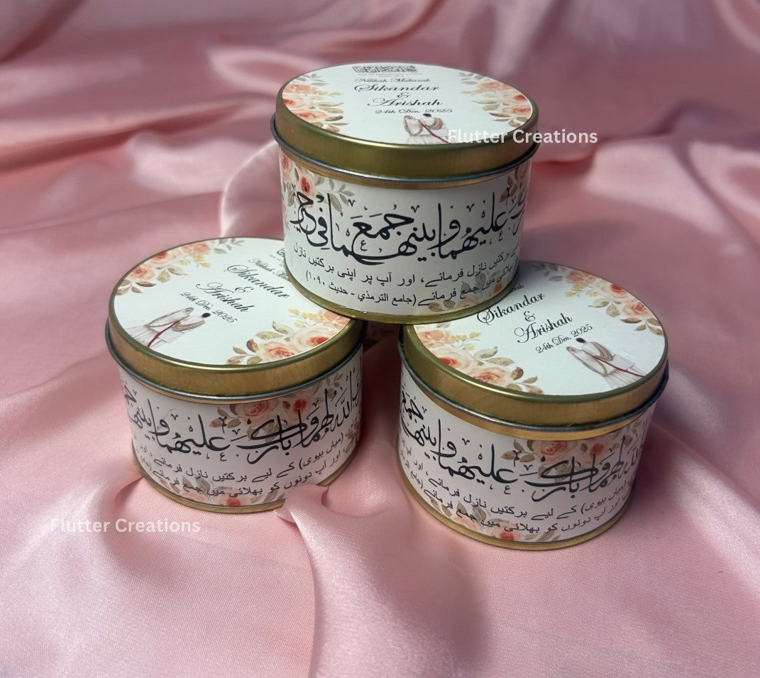Round tin bid boxes with Customized name and date