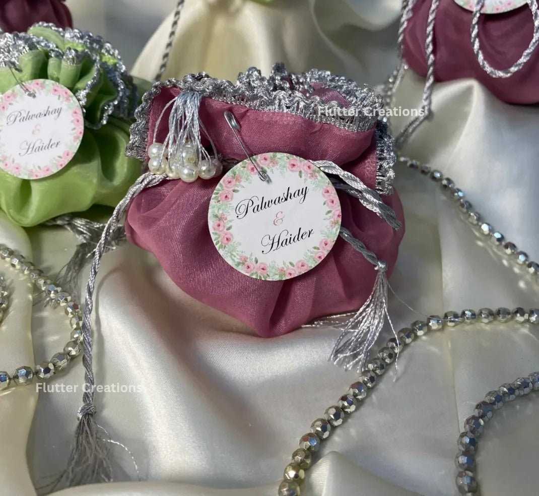 Silk Lining Organza potlis with Silver string