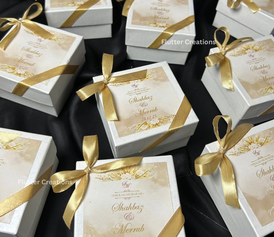 Wedding Mithai Box with golden ribbon