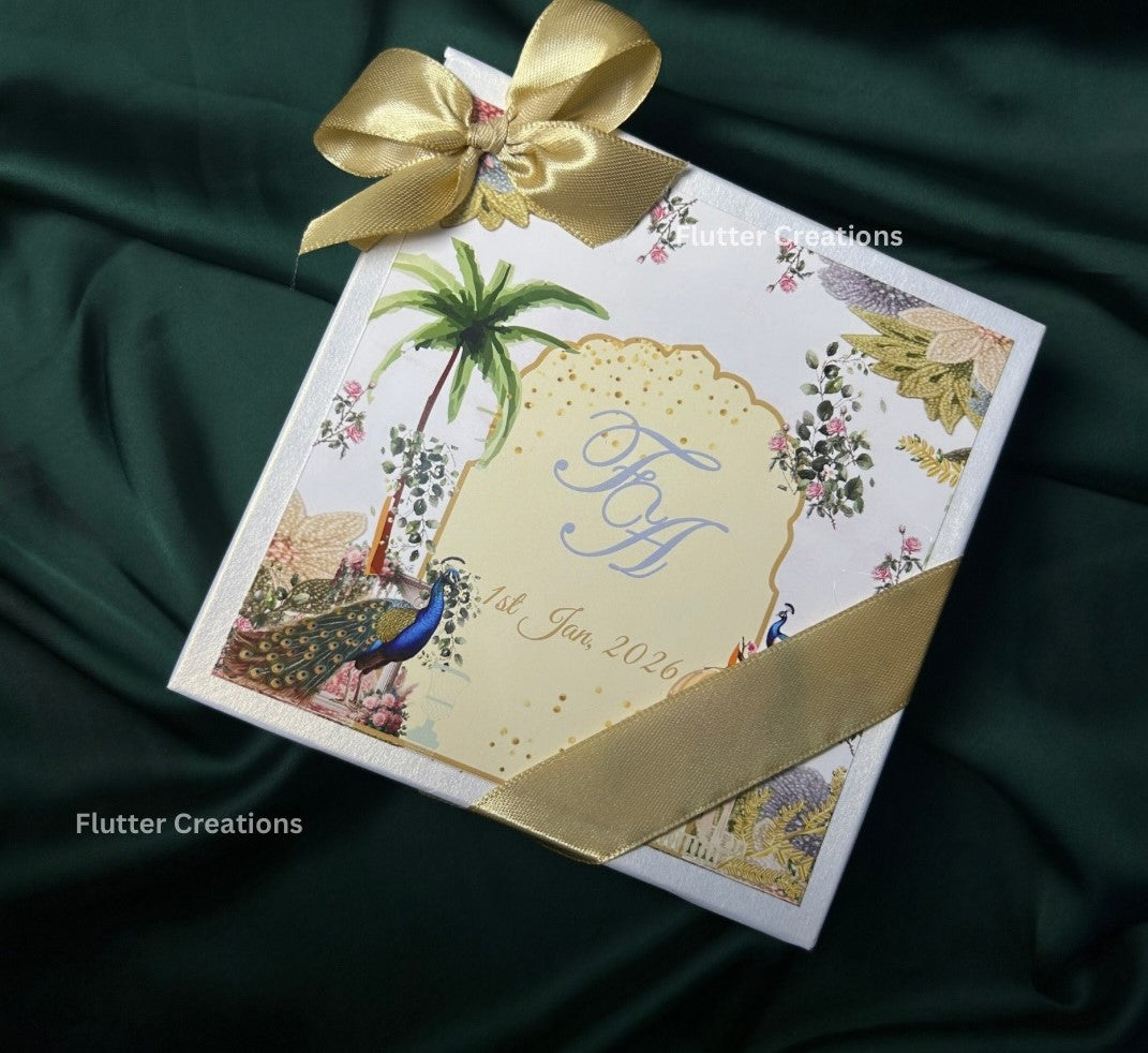 Engagement Mithai Box (peacock design )with Golden Ribbon