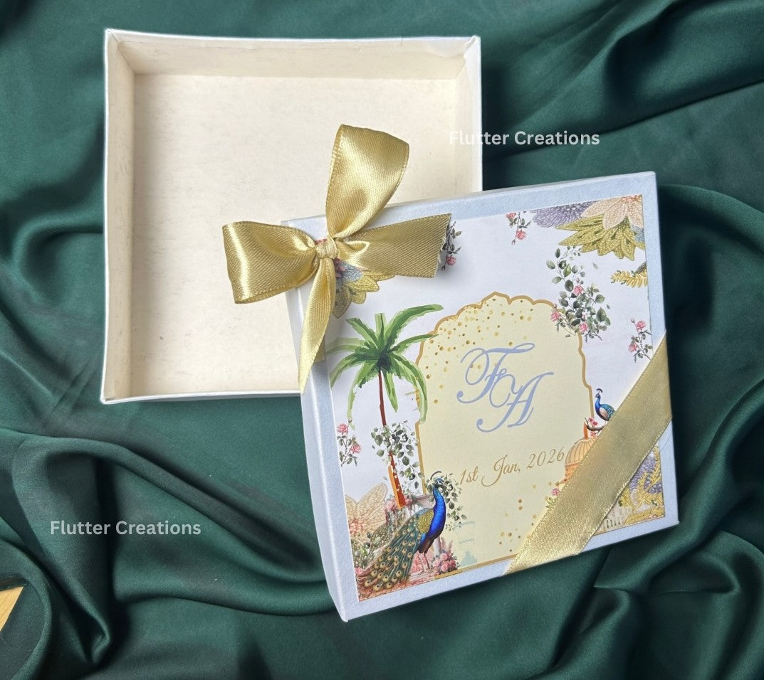 Engagement Mithai Box (peacock design )with Golden Ribbon