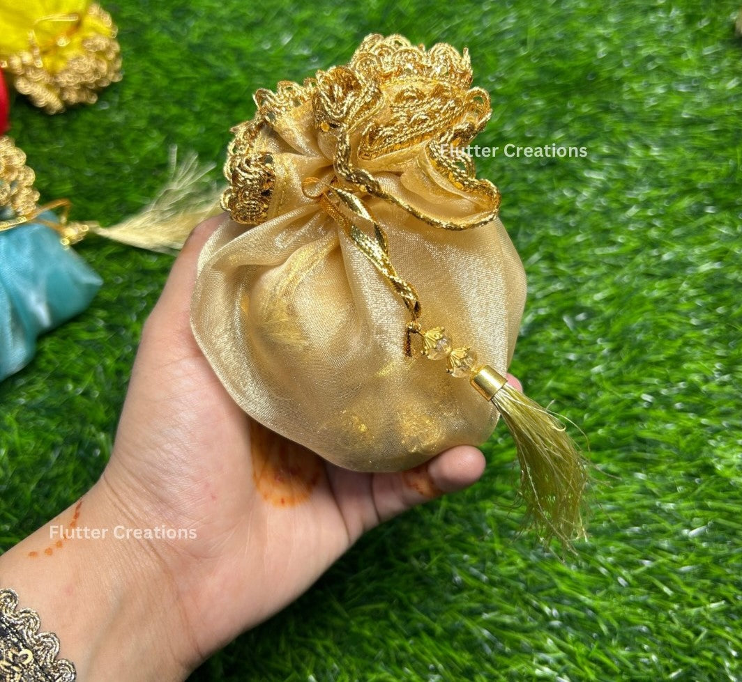 Double Organza with golden lace without name tag