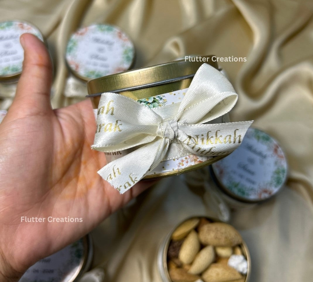Round Tin Bid Boxes with Bottom Nikkah Ribbon