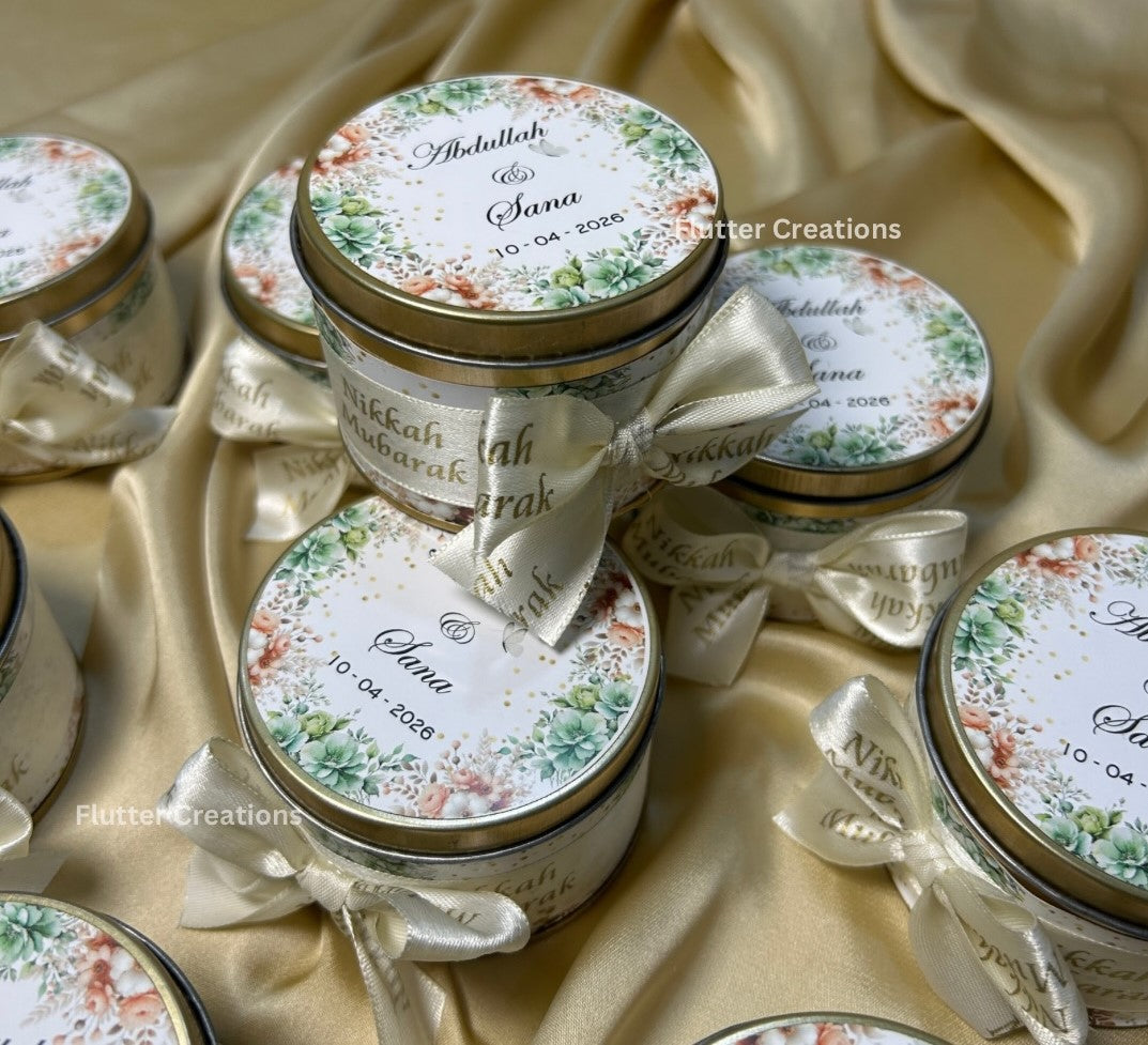 Round Tin Bid Boxes with Bottom Nikkah Ribbon