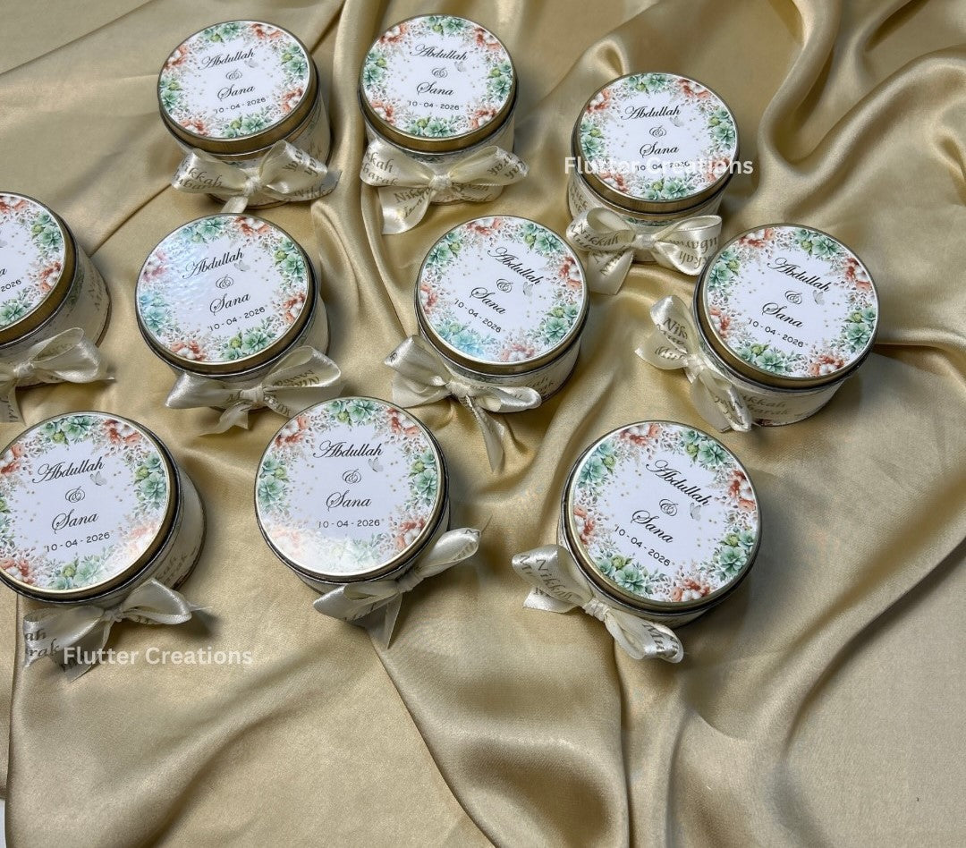 Customized Tin Bid Box with Nikkah Mubarak Ribbon