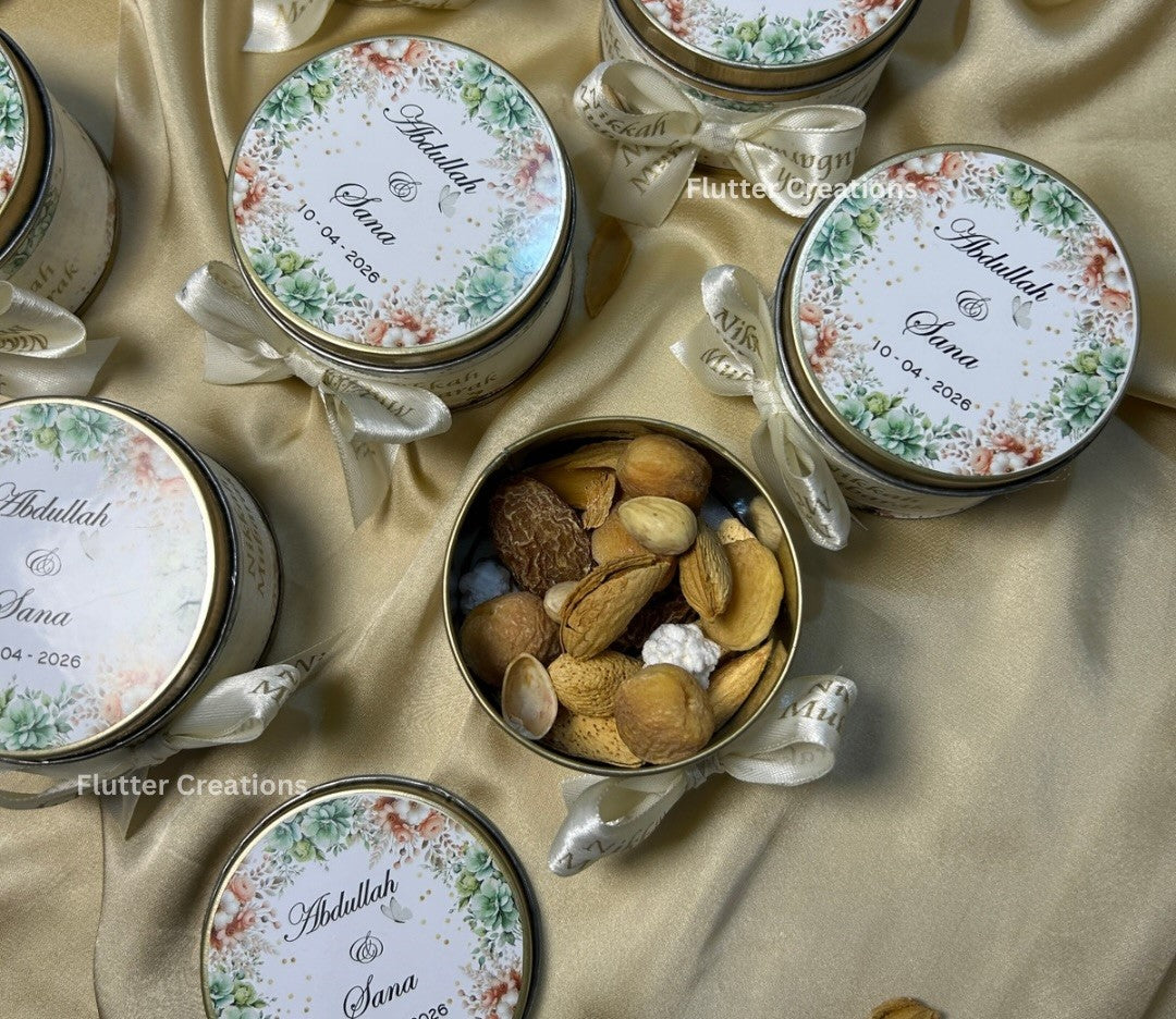 Customized Tin Bid Box with Nikkah Mubarak Ribbon