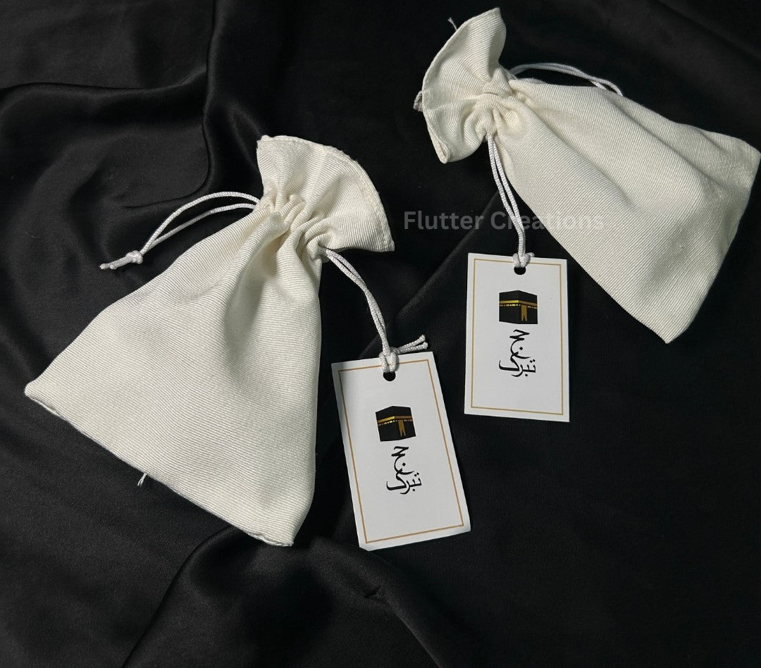 Premium White Hajj Pouches/Bags with tag