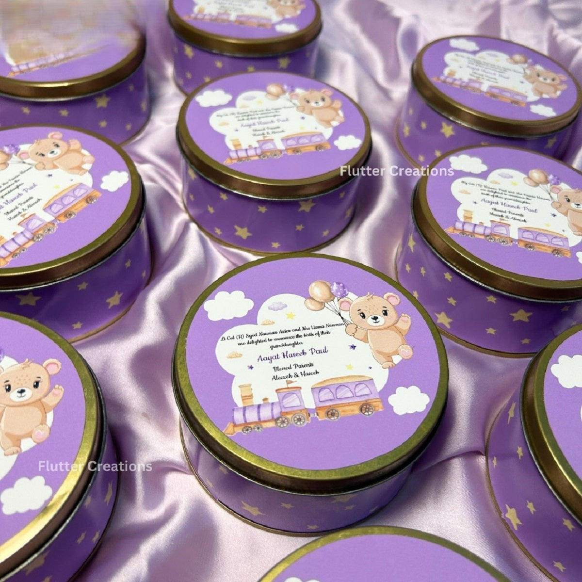 Baby Girl Announcement Box - Teady and Train Design