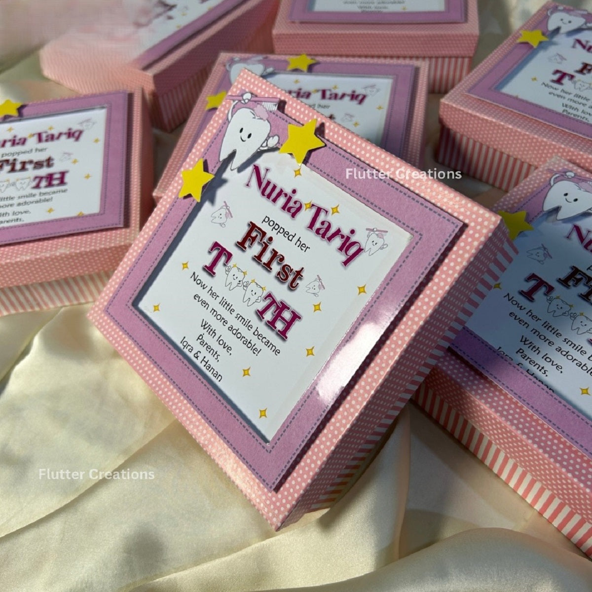 Pink Border Tooth Announcement Box