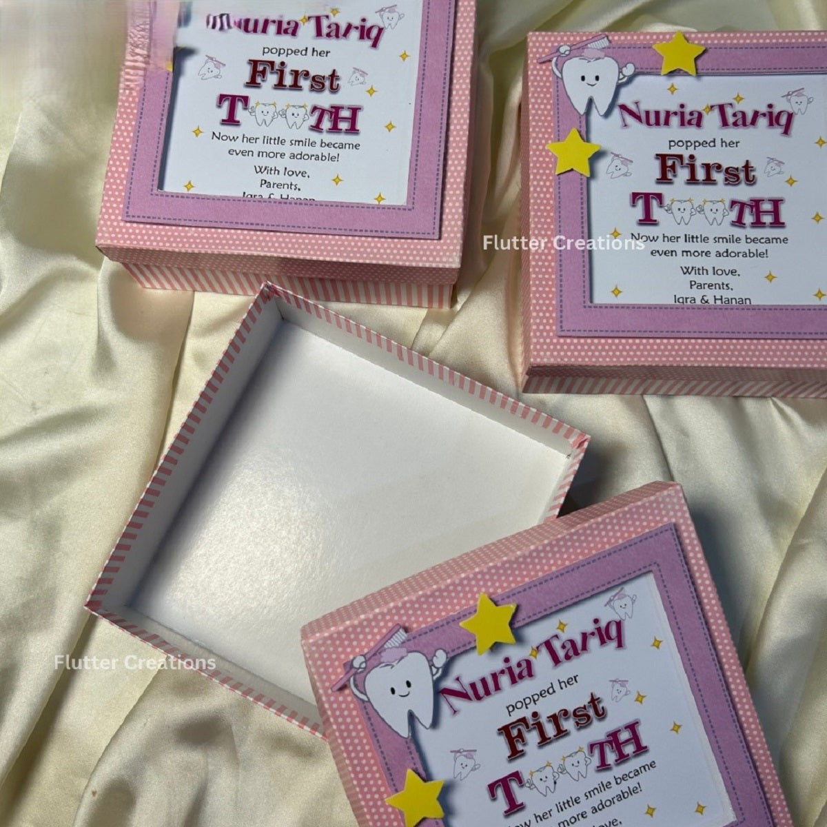 Pink Border Tooth Announcement Box