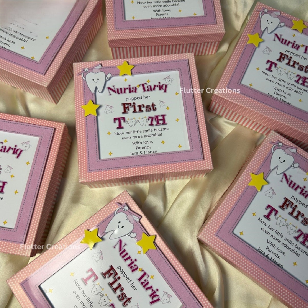 Pink Border Tooth Announcement Box